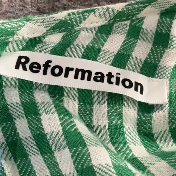 Reformation Rodin Linen Mini Dress Green Gingham Plaid Wrap Dress Medium - Picture 5 of 6